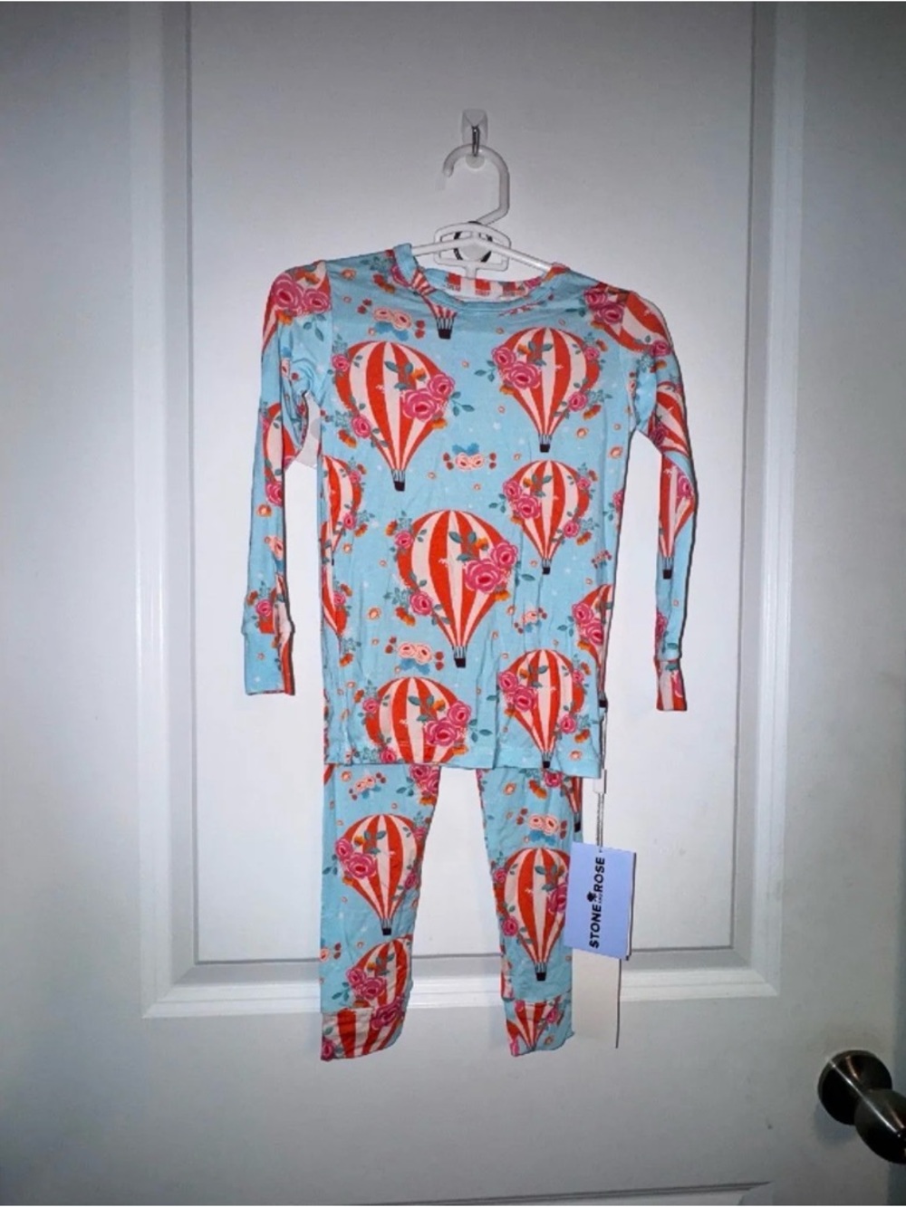Stone Rose Bamboo Kids Hot Air Balloon Pajama Set - Light Blue & Coral Pink